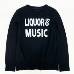 44h26 NUMBER (N)INE ナンバーナイン LIQUOR & MUSIC クルーネック ニット セーター ミドルゲージ プリント 日本製 2 ブラック ウール メンズ o07tのサムネイル