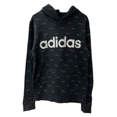 adidas ロゴスウェット パーカー S ブラック アディダス フーディー プルオーバー 総柄 トップス 古着卸 アメリカ仕入 a709-5857