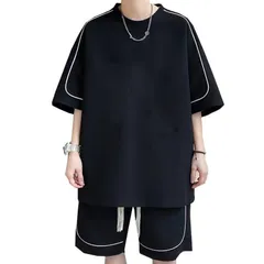 M_13#ブラック [BUTMYJ] tシャツ メンズ 上下セット 2点セット 半袖 スポーツウェア ハーフパンツ ショットパンツ カジュアル ルームウェア おしゃれ 春 夏 秋 部屋着夏服 冷感 tシャツ ジャージ -black-M