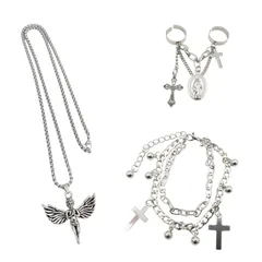 クロスモチーフ ネックレス ブレスレット リング 3点セット 十字架 マリア エンジェル ユニセックス