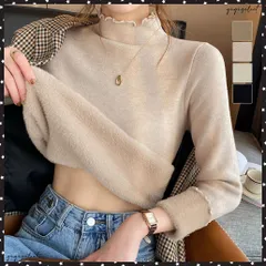 裏起毛ハイネックニットトップスレディース韓国風 タートルネックセーター 暖かい ニットプルオーバー シンプル プチハイネック厚手ニット 防寒 20代30代40代オフィスカジュアル 大人ニットインナー フリルネックニット