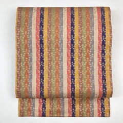 たんす屋 TANSU-YA 中古 リユース帯  名古屋(九寸) マルチカラー カジュアル 間道 梅 名古屋仕立て 未洗い MS138