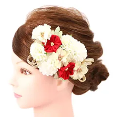 髪飾り 成人式 つまみ細工 赤 振袖 前撮り 袴 浴衣 夏祭り 花火大会 豪華2点セット 白 ピンク ゴールド ちりめん 桜 さくら 組 No.9-4256