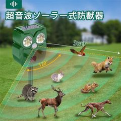 【超音波動物撃退器】ソーラー式 超音波＆フラッシュ動物撃退装置 2個セット 猫/犬/鳥/鹿対策に IP65防水 PIRセンサー 5モード切替 庭・果樹園用 壁掛け 据置両用