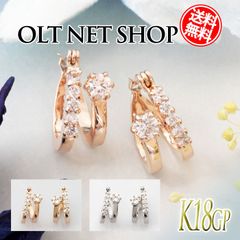 フープピアス レディース CZ ダイヤ 18k K18GP ゴールド シルバー