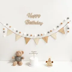 【新品】 Hanakaze 誕生日 飾り付け フェルト生地 誕生日 飾り セット シンプル おしゃれ バースデー 飾り 女の子 男の子 happy birthday ガーランド、ケーキトッパー、フラッグガーランド、フグボールガーランド ウォールステッカー  1