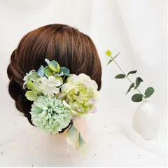 和風 髪飾り 成人式 七五三 結婚式 入学式 卒業式 ヘアアクセサリー お花 着物 水引 結婚式 緑