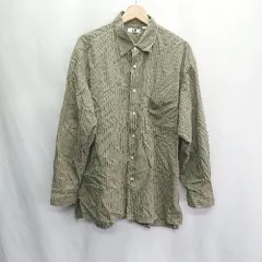 ◇ ⊇ UNIQLO ユニクロ コットン100%　ストライプ 長袖 ポロシャツ サイズL カーキ系 レディース E  【1409240046387】