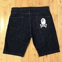 BAPE ハーフデニムパンツ BAPE champion 刺繍 デニム ハーフパンツ Lサイズ a bathing ape