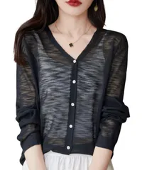 [Dep Club] カーディガン 薄手 レディース 仕事 長袖 透け感 冷房対策 オフィス 事務服 紫外線カット uv 春服レディース 羽織るもの 羽織り 羽織 春服 夏服 春夏 春 夏 (ブラック, XL) [ブラック] [XL]