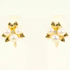 K18YG　イヤリング　clip-on earrings　パール　（真珠）　ダイヤ　0.01×2　総重量約3.5g