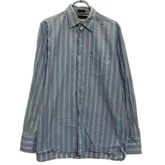 TOMMY HILFIGER 長袖 ストライプシャツ M ブルー ライトブルー ホワイト トミーヒルフィガー ボタン 古着卸 アメリカ仕入 a612-8029