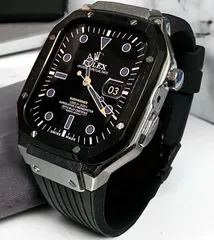 Bシルバー　Apple Watchラバーバンドカバーメタルケースアップルウォッチカスタム　ステンレス　メンズ　レディース　スポーツバンド