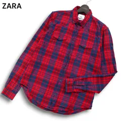 ZARA ザラ マン 通年 インド綿★ 長袖 ボタンダウン ウエスタン チェック シャツ Sz.M メンズ 赤