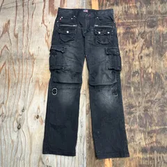 LYLIC リリック ボンデージ ブラック デニム カーゴ パンツ ギミック ジップ パンク グランジ フェード ARCHIVE VINTAGE 古着 MF143