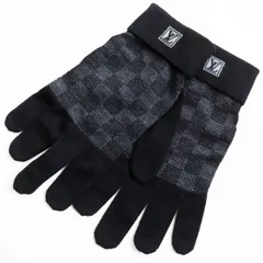 極美品●2021年製 LOUIS VUITTON ルイヴィトン ゴン・プティ ダミエ M70006 LVロゴ入り ウールグローブ/手袋 ブラック×グレー 伊製 正規品のサムネイル