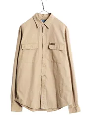 【お得なクーポン配布中!】 90s ポロ ラルフローレン 長袖 ワーク シャツ メンズ L 古着 90年代 オールド コットン 長袖シャツ ワンポイント チノ ベージュ ポニー無し