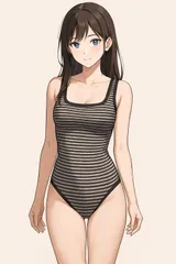 H215訳あり通気性の良い素材♪レトロなボーダーデザイン女子ファッション水着♪レジャーや撮影用にも♪サイズL