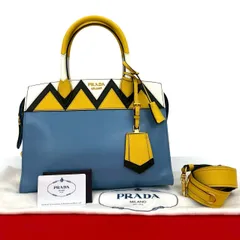 極 美品 袋付 PRADA プラダ エスプラナード ロゴ 金具 レザー 本革 2way ハンドバッグ ショルダーバッグ ブルー マルチカラー 15783