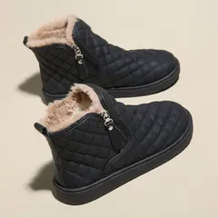 ショートブーツ スノー 冬 アンクル レディース 防水 ジッパー アウトドア 防寒 人工短モヘア  PVC ブラック 足元 おしゃれ キルティング 寒さ対策 ウォーキング