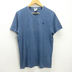 G■アバクロンビー&フィッチ/Abercrombie&Fitch 半袖VネックTシャツ/ボーダー柄【L】青紺/men's/113【中古】■