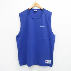XL/古着 チャンピオン champion ノースリーブ ビンテージ Tシャツ メンズ 00s ワンポイントロゴ 大きいサイズ コットン クルーネック 青 ブ
