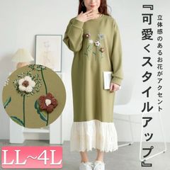 大きいサイズ レディース 裾レースフラワーモチーフスウェットワンピース goldy-1642 サイズ LL 3L 4Lのサムネイル