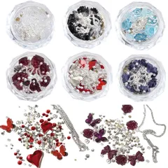 【数量限定】パール 6ケース ネイルアートパーツ 立体 diy手芸 リボン 3D ビーズ ネイルデコパーツ 立体 DIY ネイルパーツ ネイル用 花 チェーン ラインストーン 蝶々 バタフライ LIKENNY おしゃれ