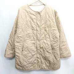 ■ ⊇ rectangle リバーシブル 長袖 キルティングジャケット サイズF オフホワイト ベージュ レディース E  【1409100065046】