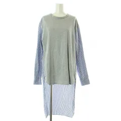 コムデギャルソンシャツ COMME des GARCONS SHIRT カットソー チュニック丈 長袖 クルーネック 切替 ストライプ柄 S 青 ブルー グレー /BBのサムネイル