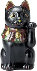 ☆ 黒色の招き猫 漆器製 約35cm ☆ 大正時代・アンティーク