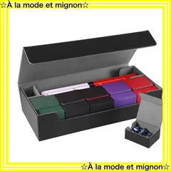 【スピード発送】デュエマ 遊戯王 各種 「 スリーブ対応 カードゲーム レザー PU BOX マグネット プレマ 」 ダイス入れ トップローダー収納 (黒（内装灰）) トレカケース デッキケース