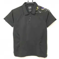 【超美品】アディダス 半袖ポロシャツ 黒 左肩花柄 CLIMACOOL レディース M/M ゴルフウェア adidas