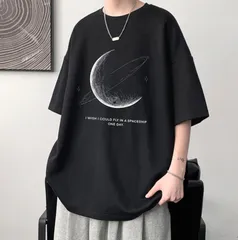 メンズTシャツ半袖トップス月ブラック/Lサイズ/XLサイズ/2XL/3XL/4XL）春秋シンプル英字プリント洋服