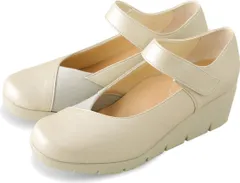 ファーストコンタクト パンプス レディース 痛くない ストラップ 歩きやすい ヒール 黒 靴 フラット ウエッジ ソール 美脚 厚底 ラウンドトゥ 仕事 nc39616 アイボリー（）  22.5cm