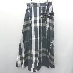 ◇ JUNOAH ジュノア チェック柄 ナイロン 膝丈 フレア スカート サイズM ネイビー グレー ホワイト レディース E  【1407180005471】