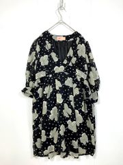 Ray BEAMS レイビームス RLB-432 花柄 Ⅴネック ワンピース 黒  ■■レディース
