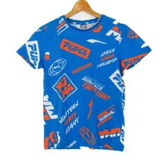 プーマ 半袖Ｔシャツ トップス グラフィックT スポーツウエア キッズ 男の子用 160サイズ 青×オレンジ×白 PUMA 【中古】