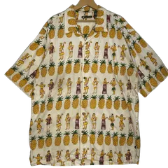 Ferruchc アロハシャツ 総柄 US古着 半袖 シャツ ボタンダウン オーバーサイズ ビッグシルエット インド製 XXLサイズ イエローベージュ