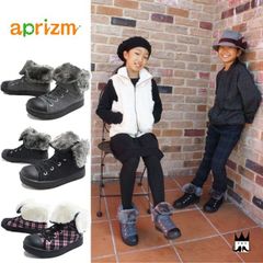 ハイカットスニーカー 女の子 子供靴 キッズ ジュニア 6606 aprizm×ピチレモン アプリズム コラボ 折り返し 2way フェイクファー 起毛素材 防寒 ベルクロ(MY004)
