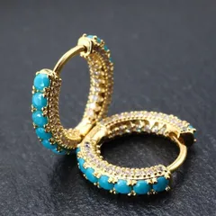 013g【ターコイズ】フープピアス　つけっぱなし　可愛い　S925　ゴールド　レディース　海　サーフィン　おしゃれ　人気　流行り