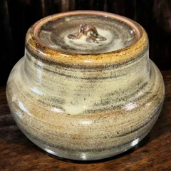 旧家蔵 作家物 銘あり 水差し 陶器 焼き物 伝統工芸品 蓋つき 茶道具 未使用品 アンティーク 骨董