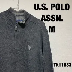 U.S. POLO ASSN. ニットトレーナー 長袖 M チャコール ワンポイント 刺繍 ハーフジップ セーター ユーエスポロアッスン 古着 TK11633