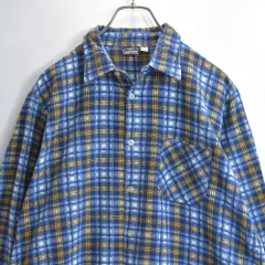 70〜80s Eur Vtg プリントチェック プルオーバー フランネルシャツ グランパシャツ ロング丈 ユーロヴィンテージ ビンテージ ブルー ヨーロッパ古着 メンズL相当