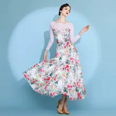 新品 未使用  新作 気分アップスタンダードダンスにおすすめ！ワンピースタイプのオシャレな練習着 社交ダンスドレス ラテンダンス衣装 レッスンウェア ステージ衣装