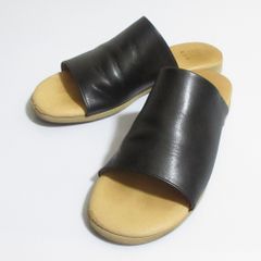 良品 que shoes キューシューズ オープントゥ サンダル 24.0cm ブラック ナチュラル  レディース 古着 中古 USED