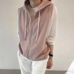 ☆ ピンク ☆ M ☆ レディース ベスト パーカー 前開き おしゃれ ベスト パーカー レディース 前開き パーカーベスト ジレ ジレベスト スウェット 重ね着 カットソー レイヤード ノースリーブ ジップアップ フード付き フード ゆったり 体型カバー