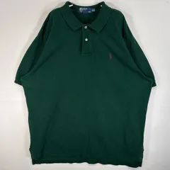 古着 90's/90年代 ポロバイラルフローレン Polo by Ralph Lauren 鹿の子 半袖 ポロシャツ ロゴ 刺繍 大きいサイズ 2ボタン XXL  グリーン 無地 メンズ