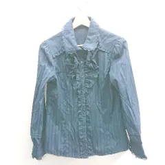 ◇ ⊂ axes femme アクシーズファム コットン使用　レース付き 長袖 ポロシャツ サイズM ネイビー系 レディース E  【1410100036738】