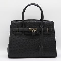 ハイクラス オーストリッチ ハンドバッグ 2way レザー ブラック - メルカリ